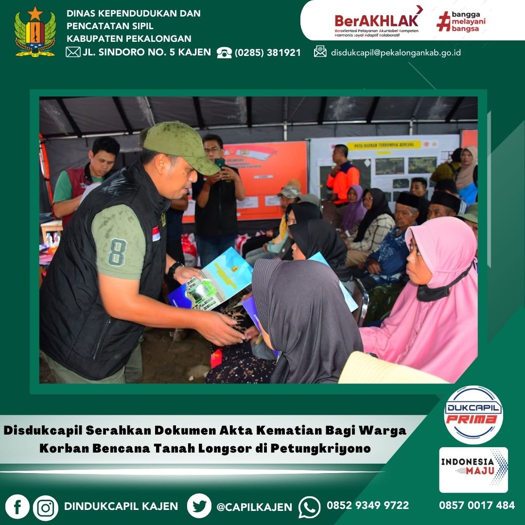 Disdukcapil Serahkan Dokumen Akta Kematian Bagi Warga Korban Bencana Tanah Longsor di Petungkriyono
