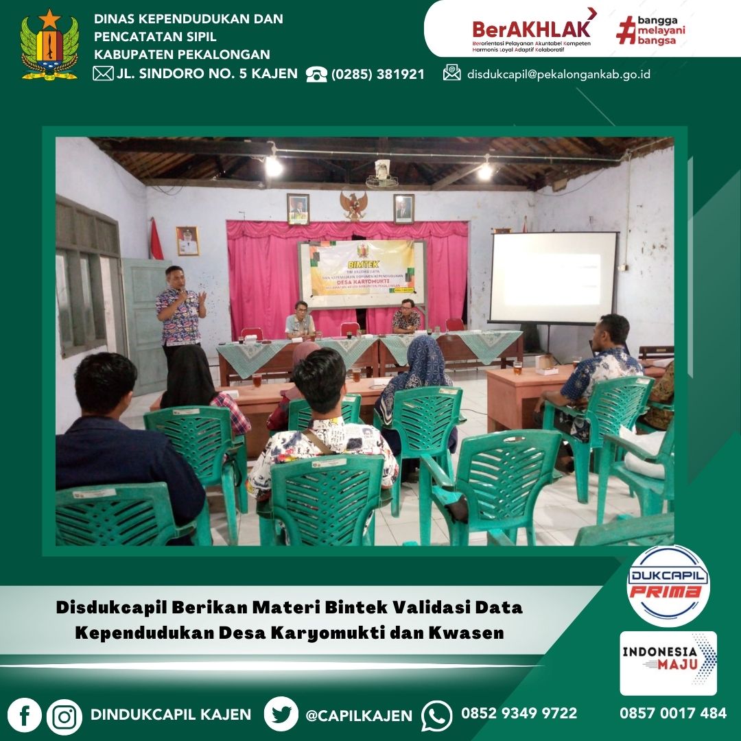 Disdukcapil Berikan Materi Bintek Validasi Data Kependudukan Desa Karyomukti dan Kwasen