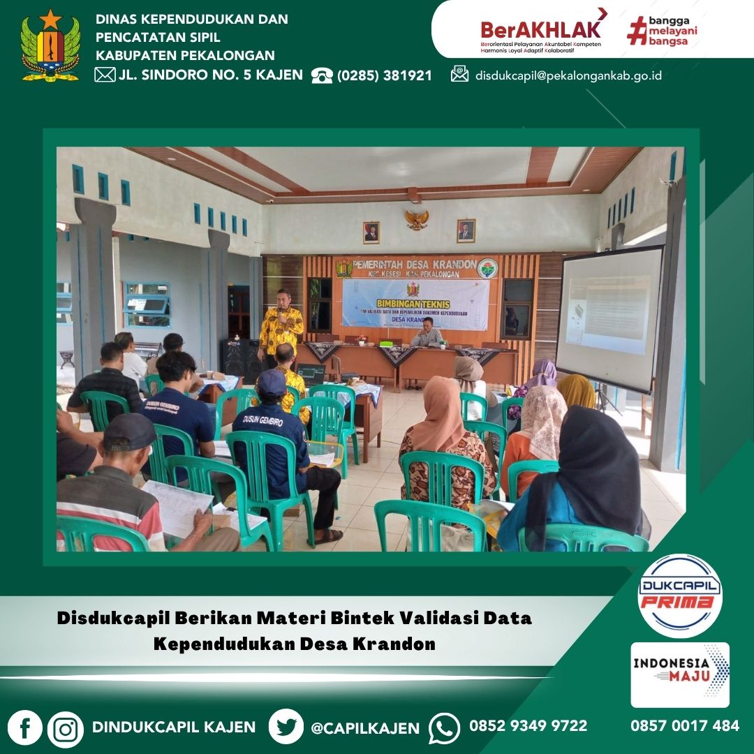 Disdukcapil Berikan Materi Bintek Validasi Data Kependudukan Desa Krandon