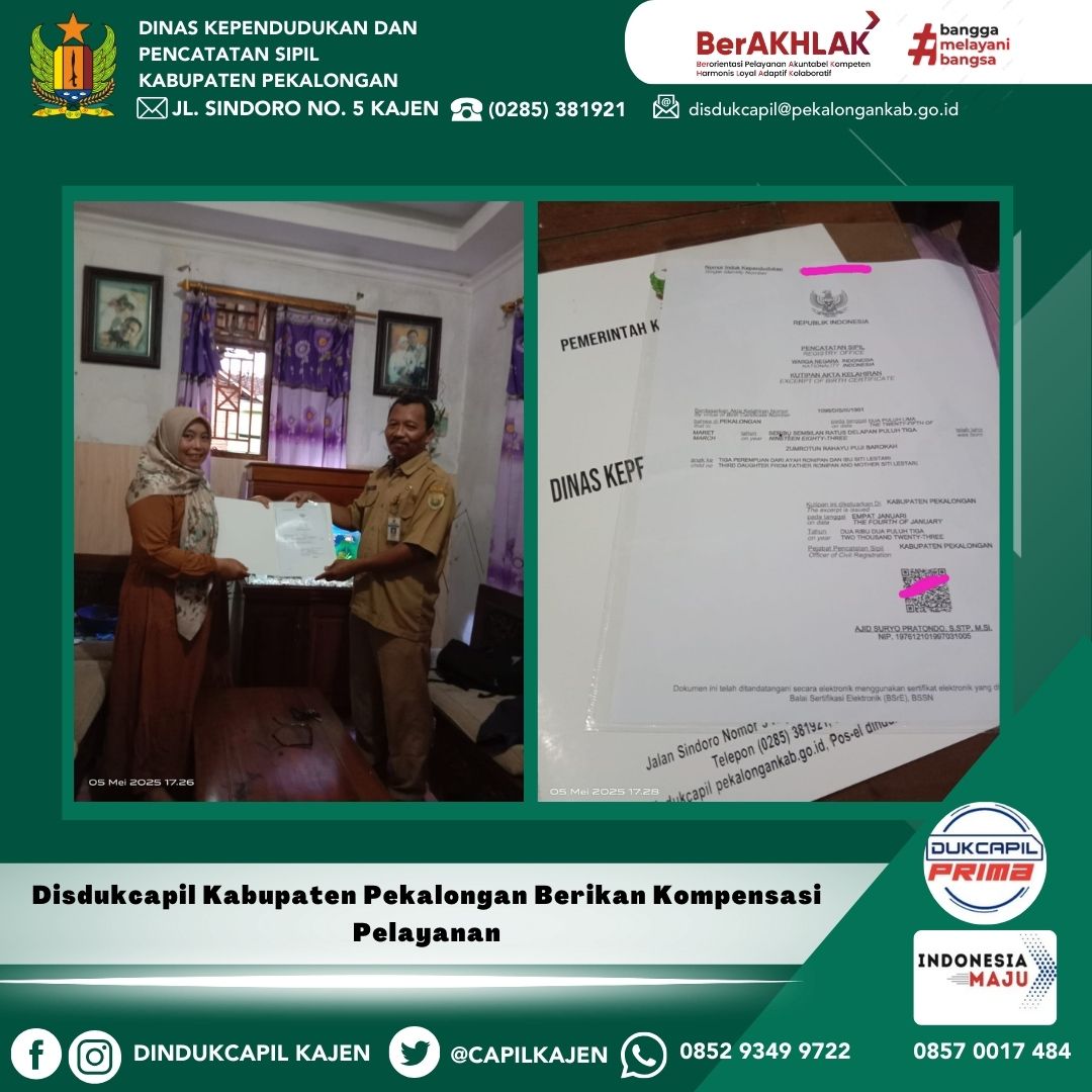Disdukcapil Kabupaten Pekalongan Berikan Kompensasi Pelayanan