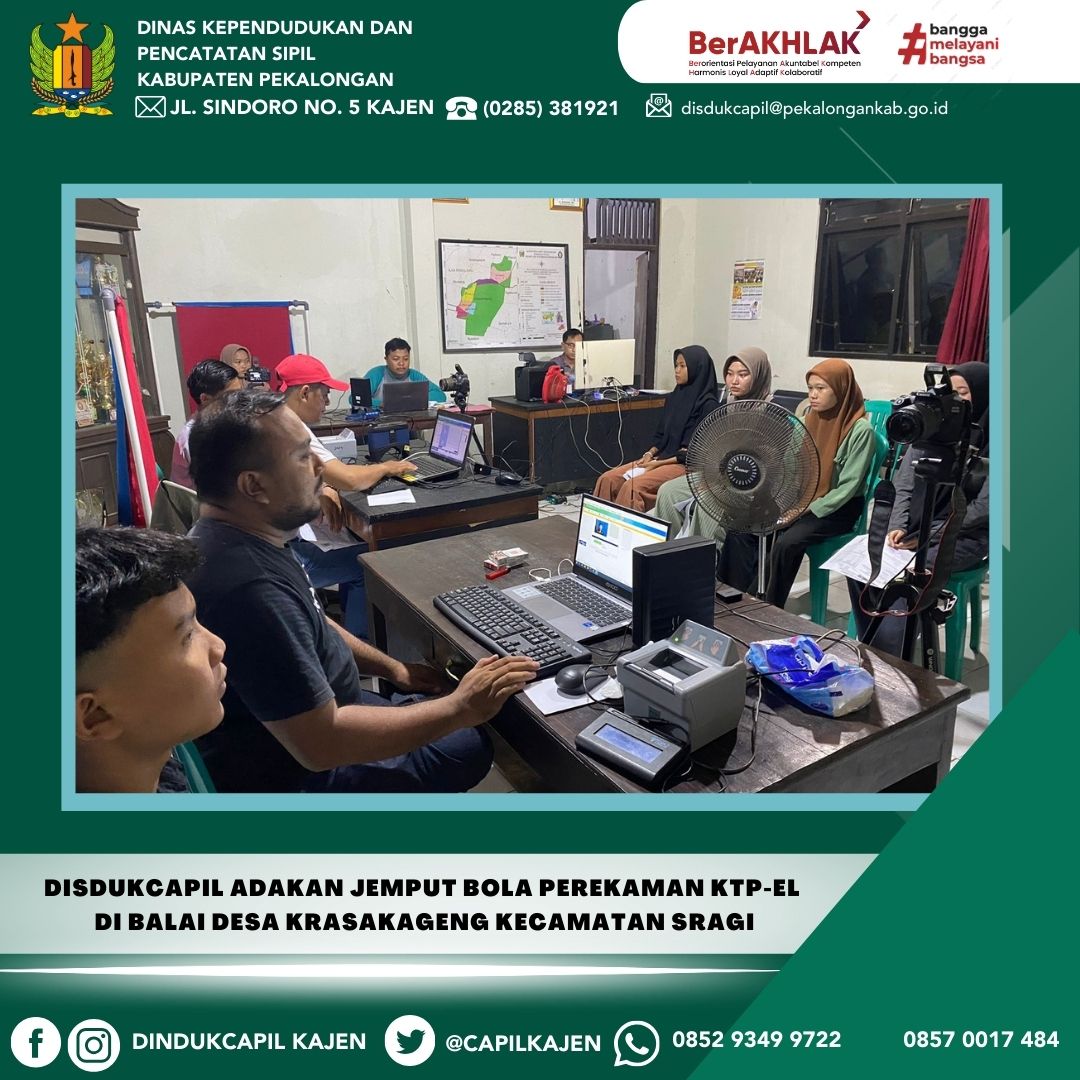 Disdukcapil adakan Jemput Bola Perekaman KTP-el di Balai Desa Krasakageng Kecamatan Sragi