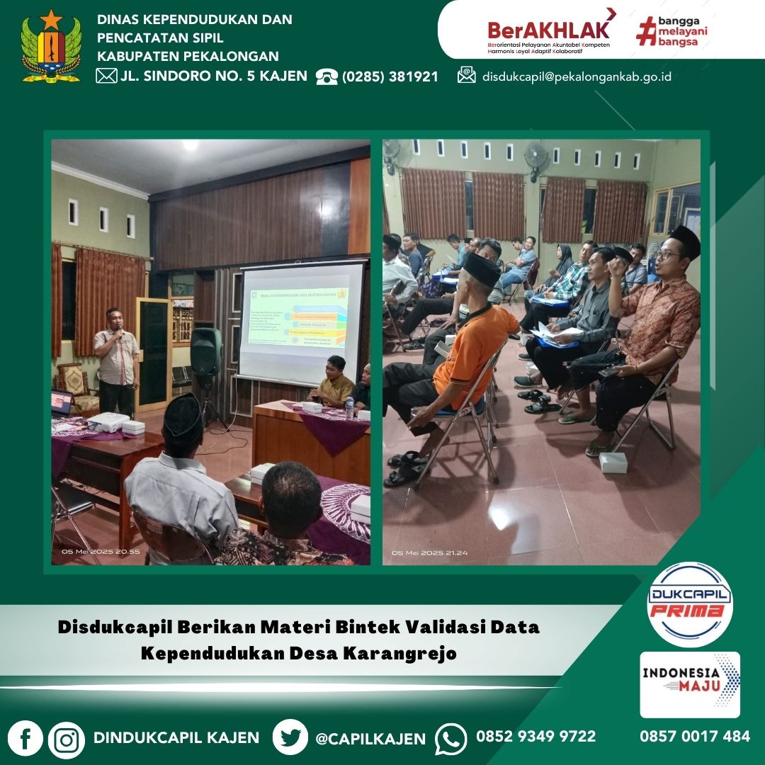 Disdukcapil Berikan Materi Bintek Validasi Data Kependudukan Desa Karangrejo
