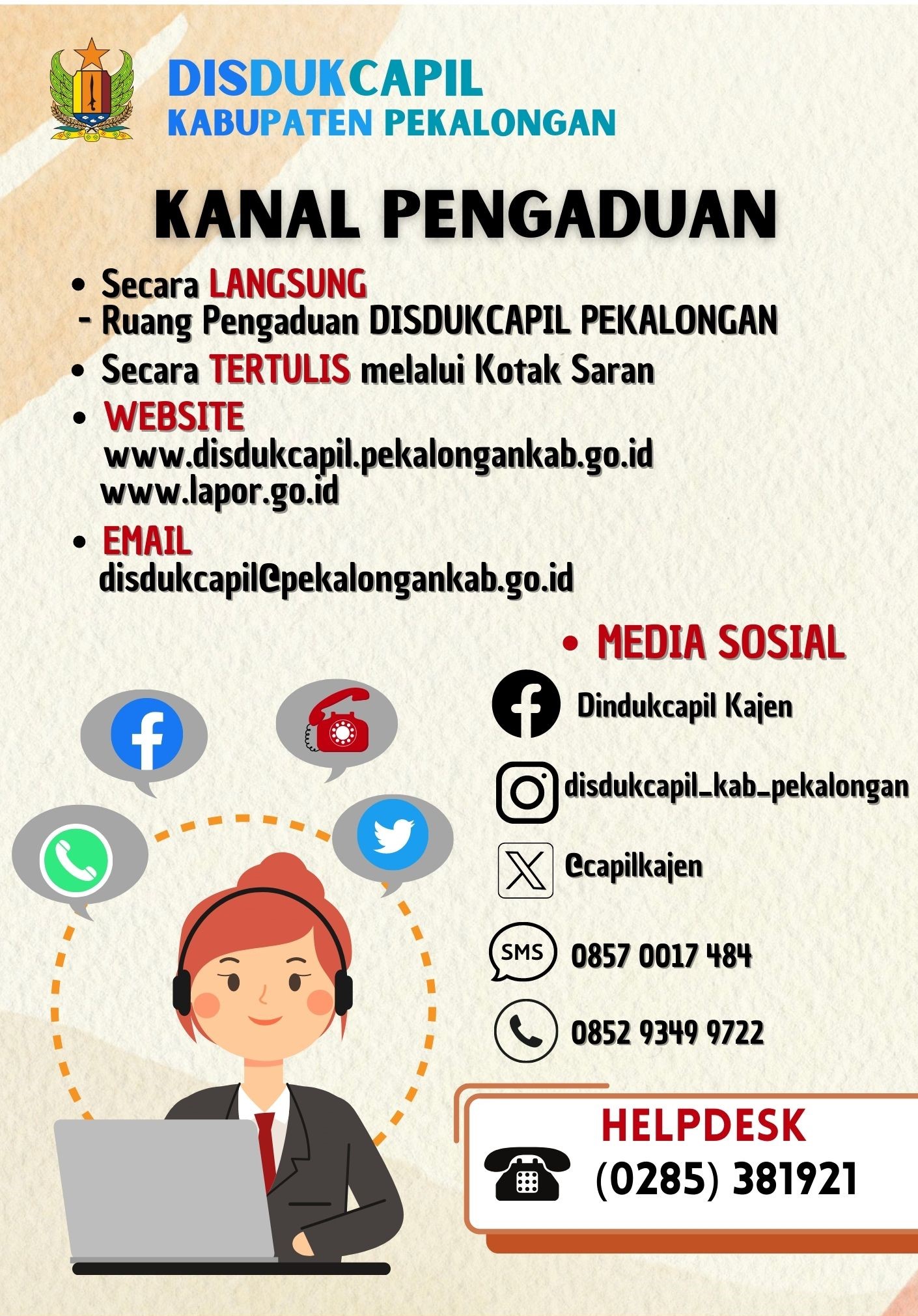Kanal Pengaduan Disdukcapil Kabupaten Pekalongan