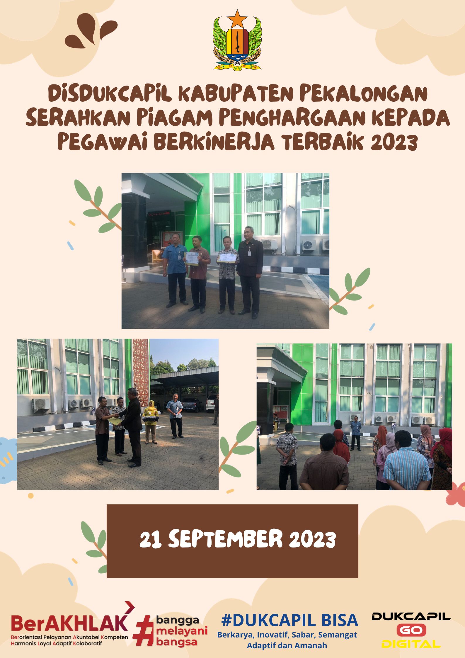 Disdukcapil Kabupaten Pekalongan Serahkan Piagam Penghargaan kepada Pegawai Berkinerja Terbaik 2023