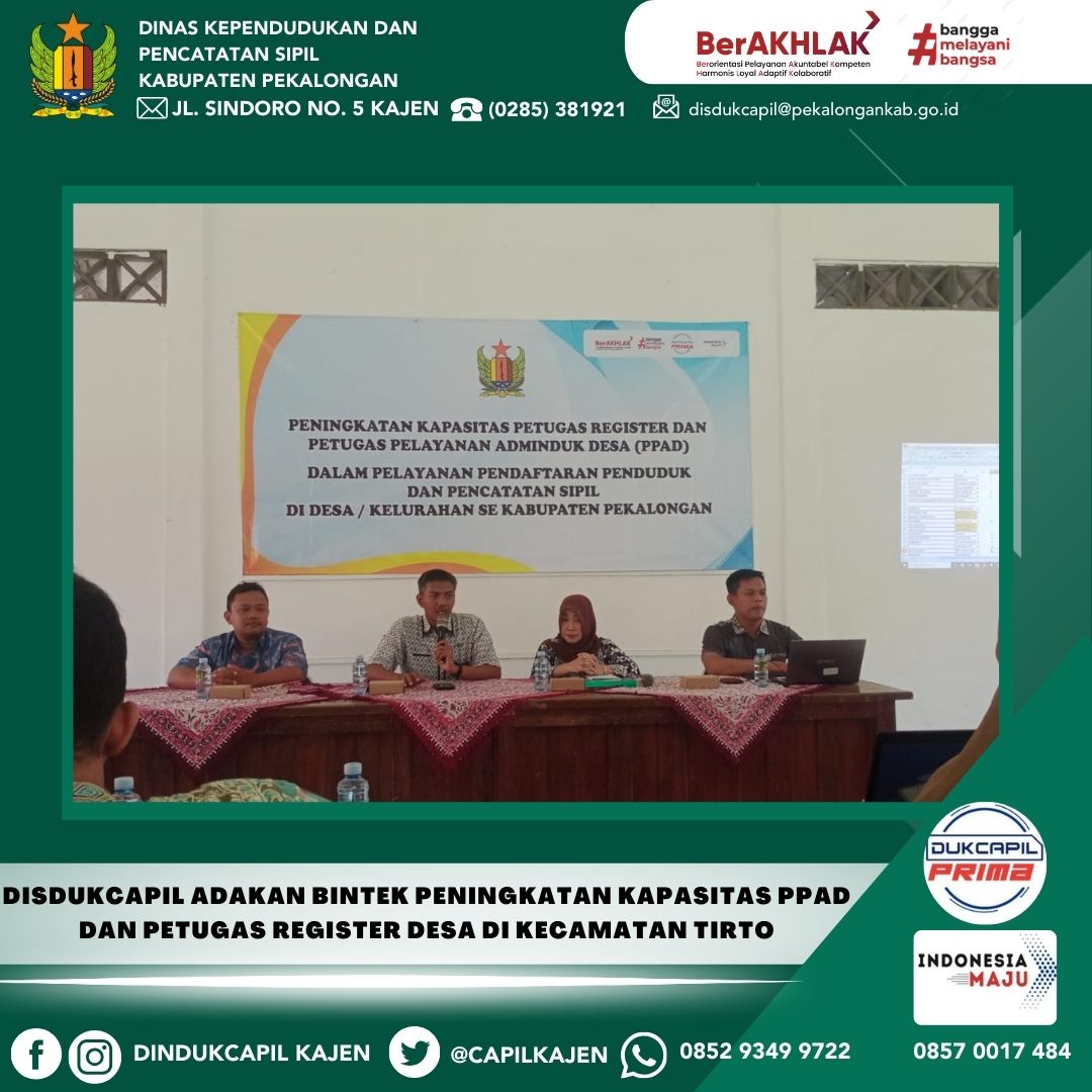 Disdukcapil adakan Bintek Peningkatan Kapasitas PPAD dan Petugas Register Desa di Kecamatan Tirto