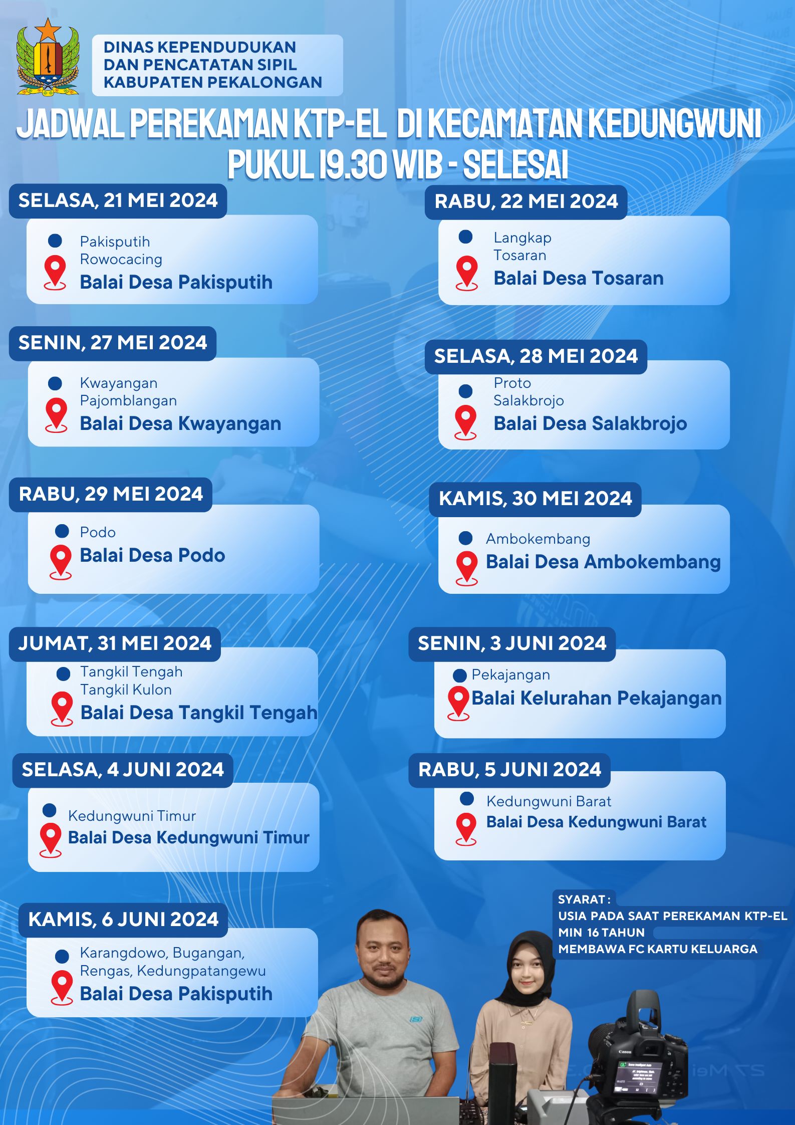 Jadwal Perekaman KTP-el di Kecamatan Kedungwuni